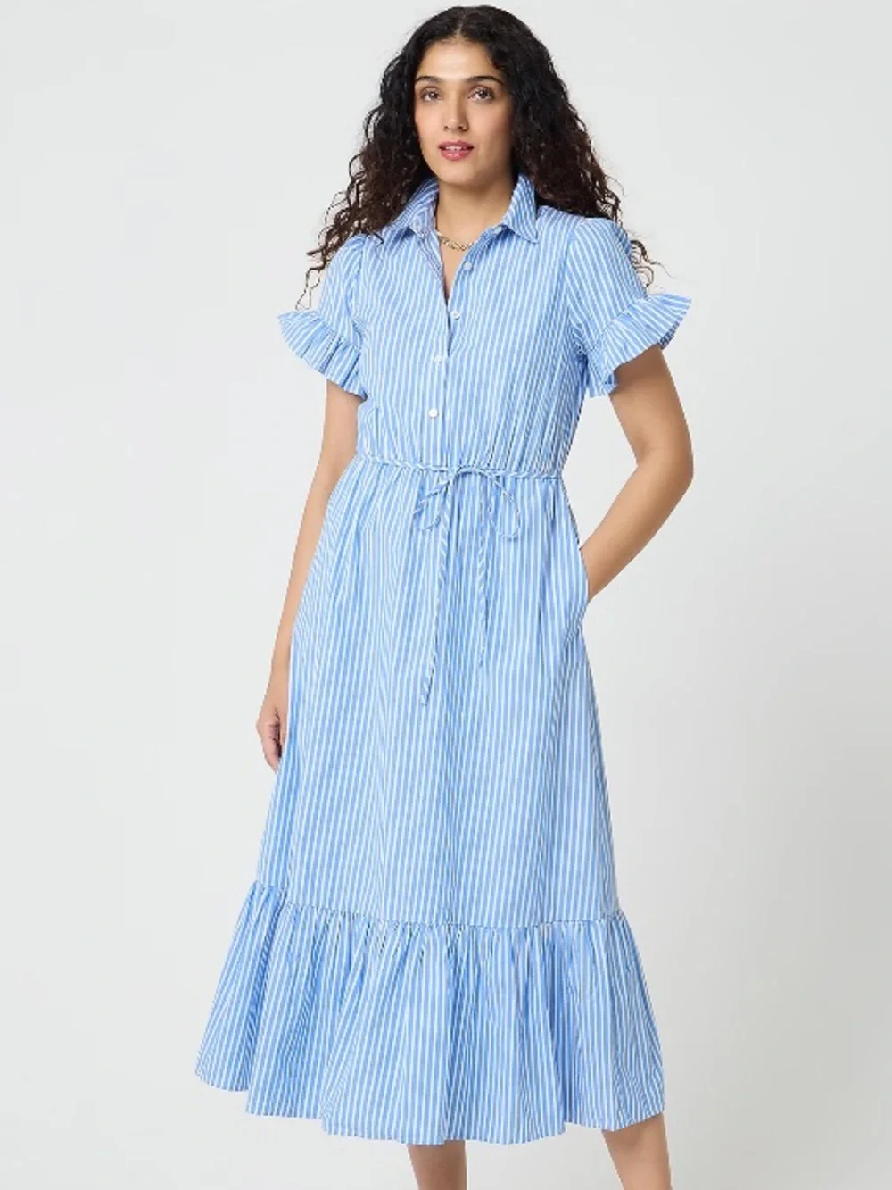 J crew Striped ruffle-sleeve shirt-dress